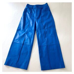 Oscar de la Renta Lamb Leather Wide-Leg Cropped Pants | Blue | Size 4